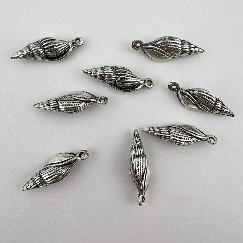 8 Silver Tone Seashell Charms Nautical Shell Jewelry Making Pendants
